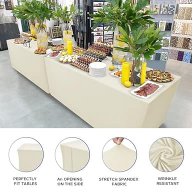 Nasitos Fitted Table Covers Stretch Spandex - 72 x 30 Inch - 4 Pack Beige Rectangle Table Clothes for 6 Foot Folding Tables, Wrinkle Resistant Tablecloths for Banquet, Trade Show, Craft Show - Image 3