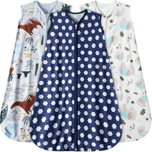 GUNTAIL Baby Sleep Sack 0-6 Months 3 Pack Baby Wearable Blanket 100% Rayon Cotton 2-Way Zipper Toddler Sleeping Sack .Comfy Soft Lightweight TOG 0.3 (Elephant&Dinosaur&Hexagon,) - Image 1