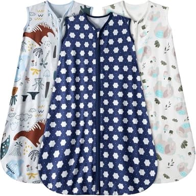GUNTAIL Baby Sleep Sack 0-6 Months 3 Pack Baby Wearable Blanket 100% Rayon Cotton 2-Way Zipper Toddler Sleeping Sack .Comfy Soft Lightweight TOG 0.3 (Elephant&Dinosaur&Hexagon,) - Image 1