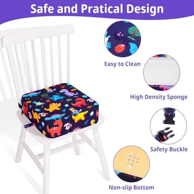 TOTIDYH Toddler Booster Seat for Kitchen Chair, Non-Slip Kids Dining Table Booster Seat with Adjustable Safer Straps, Portable Baby Eating Travel Camping Increasing Cushion - Image 3