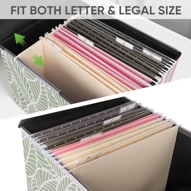 BALEINE File Organizer Box with Lid, Collapsible File Folder Organizer with Plastic Slide, Hanging File Folder Box for Office Document Storage (2 Pack, Antique Foliage) - Image 3