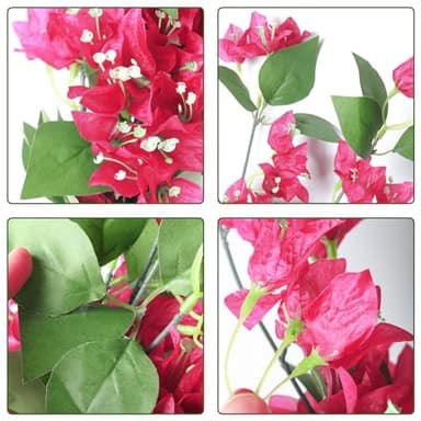 RECUTMS Artificial Fake Hanging Plants Flowers for Outdoor 4pcs Faux Silk Bougainvillea Long Vines Stems Realistic UV Resistant Home Porch Patio Balcony Garden Yard Outside (Rose Red) - Image 9