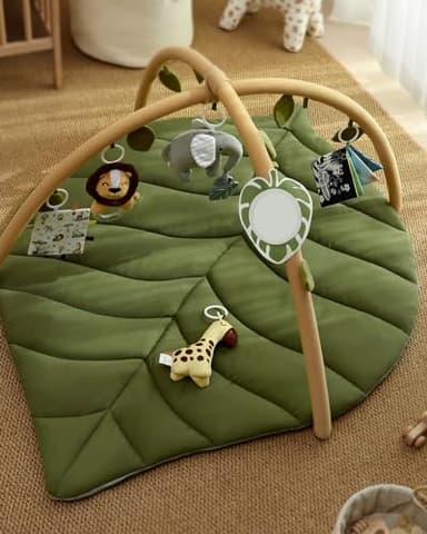 Blissful Diary Baby Play Gym & Activity Mat, Oversize Leaf Shaped Baby Play Mat w 6 Detachable Toys, Tummy Time Mat Promote Motor Skills & Sensory Development Mat, Newborn Infant Baby Essentials Gift - Image 6