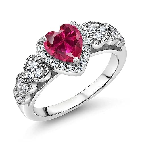Gem Stone King 6MM Heart Shape Engagement Ring For Women | 925 Sterling Silver | Gemstone Birthstone | Wedding Engagement Anniversary Promise Ring | Available In Size 5, 6, 7, 8, 9 - Image 1