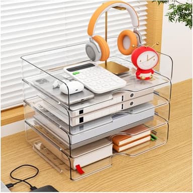 Paper Organizer Letter Tray, 4 Pack Acrylic Stackable Desk File Organizer,Clear Office Organizer for File Paper, Ipad, Letter, A4 Office File, Books, Notes, Etc - Image 4
