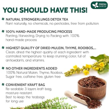 FreshDrinkUS StrongerLungs 20 Tea Bags - Mullein Leaf, Ginseng, Elderberry, Ginger & Thyme - Supports Lung Cleanse, Congestion Relief & Mucus Detox - Caffeine-Free & All-Natural - Image 2