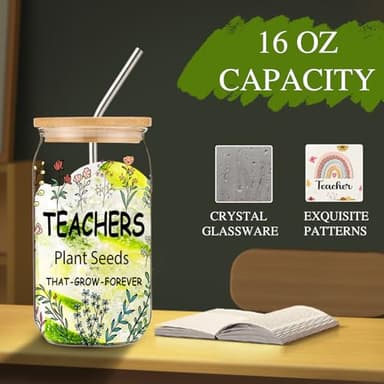 DHQH Teacher Christmas Gifts for Women, Teacher Appreciation Gifts, Funny hanksgiving Set with 16OZ Glass Cup, Tote Bag for New - Image 3