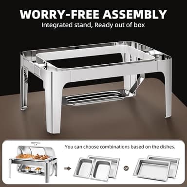 YITAHOME 9 Qt Visible Roll Top Chafing Dish Buffet Set, Rectangular Stainless Steel Buffet Warmer Chafers, for Wedding, Parties, Banquet, Catering Events (1 Full Size & 2 Half-Size) - Image 7