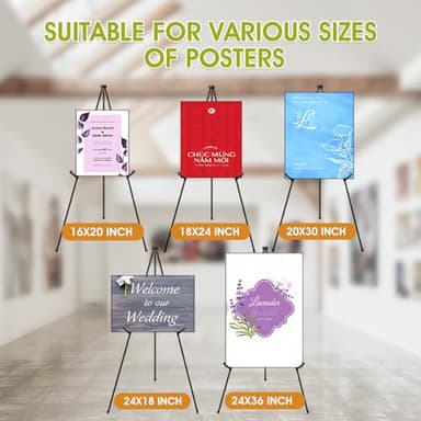 AROIC 63" Easel Stand for Display, 3 Pack Portable Foldable Metal Easel, Easels for Signs Wedding Logos,Arts, Painting,Adjustable Floor Easels with 3 Storage Bag - Image 9