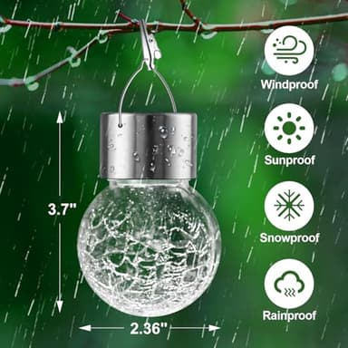 Solar Outdoor Lights Decorative 12 Pack, Hanging Solar Garden Lights Waterproof, Solar Powered Globe Lantern Cracked Glass Ball Lights for Yard Patio Fence Tree Umbrella Holiday Decoration,Warm White - Image 5