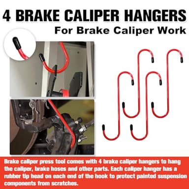 Brake Caliper Compression Tool,Caliper Piston Compressor Tool with Extra 2PCS Large Plates 1.57"-2.95" for Disc Brake Pad Spreader,Automotive Tools with 4 Break Caliper Hangers,Car Brake Repair,Red - Image 6