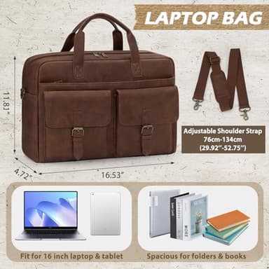 RAINSMORE Messenger Bag for Men 16 Inch Leather Laptop Bags Work Computer Briefcase Vintage Mens Satchel Shoulder Bag for Work, Office, Business, Travel, Brown - Image 4
