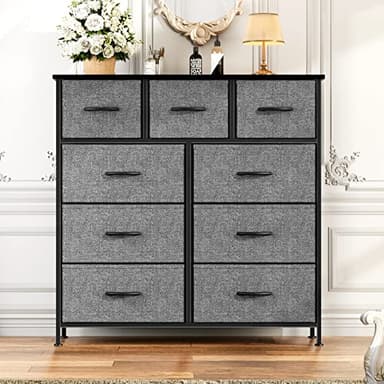 OLIXIS Dresser for Bedroom, 9 Storage Drawers, Wide Fabric Closet Chests Organizer Tower Furniture, TV Stand with Wooden Top Metal Frame for Clothes, Living Room, Hallway, Entryway, Classic Grey - Image 7