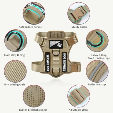 Demigreat Service Dog Harness, Reflective Dog Vest Harness with 5 PCS Patches, Adjustable Soft Oxford Pet Harness, Inner Layer Mesh, Easy to Control for Small Medium Large Dogs - Image 2
