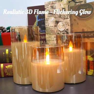 200 Hours Rechargeable Flickering Flameless Candles, Rechargeable Battery LED Glass Pillar Candle with Remote and Timer, Real Wax Warm Color for Halloween Christmas Wedding Home Party Decor - Image 5