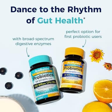 NewRhythm Probiotics 120 Billion CFU 36 Strains, 3-in-1 Probiotics for Digestive Health & Immune Support with Prebiotics & Enzymes, Probioticos for Women & Men, Vegan Targeted Release Supplement, 30ct - Image 7