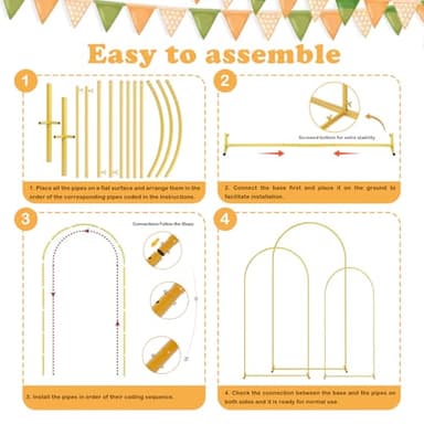 DDMY Large Arch Backdrop Stand (7.2FT/6.6FT/6FT) Metal Balloon Arch Stand Set of 3 Gold Party Stands for Wedding, Birthday, Baby Shower, Bridal Shower - Balloon Arched Frame for Garden Decor, Gold Floral Arches, 3 Pieces - Image 4
