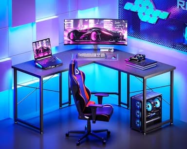 Casaottima 51 Inch L Shaped Gaming Desk, Corner Table Sturdy Workstation for Home Office, Writing, Gaming, Computer Desk for Small Space, Easy Assembly, Carbon Fiber Surface, Classic Black - Image 2
