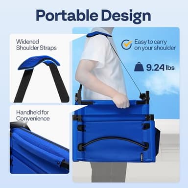 VIVOHOME Height Adjustable High Back Stadium Seats with Back Support and Cushion, 2 Pack Portable Bleacher Chairs with Cup Holder and Shoulder Strap, Blue - Image 6
