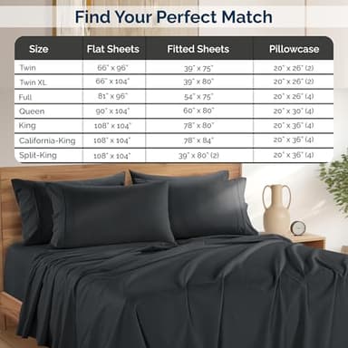 Casa Platino 100% Cotton Sheets Full Size Set - 6 Pieces (1 Flat, 1 Fitted, 4 Pillowcases) - Soft & Breathable Percale Weave - Durable & Cooling Bed Sheets with Deep Pockets - Full Sheet Set - Black - Image 6