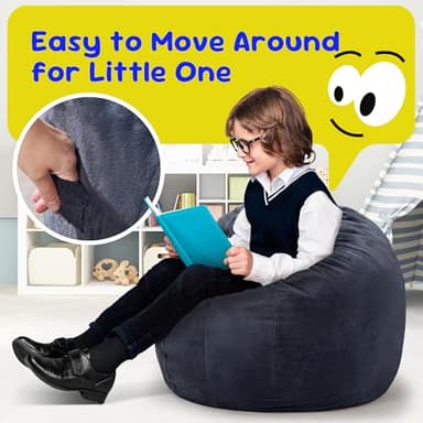 Hobestluk Bean Bag Chairs 2.5FT Beanbag Chair with Plush Faux Fur Cover Memory Foam Bean Bags, Small Bean Bag Chair for Living Room Bedroom, Playroom(Dark Grey) - Image 4