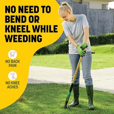 Papa's Tools Weed Puller Tool, 44" Stand Up Weeder Garden Tools & 4 Claw Steel Head, Dual Weed Eject Tech. Made with Real Bamboo & Long Wooden Handle, Yard Weeding Remover for Gardening Men & Women - Image 4
