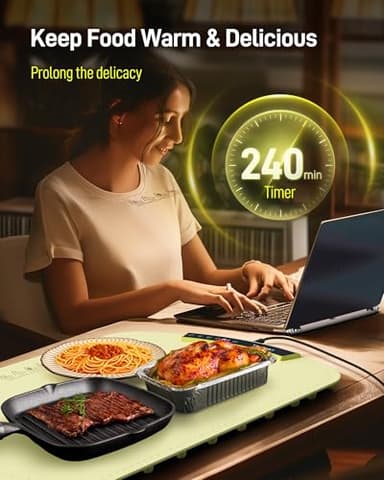 Warming Mat for Food - 8-Temp Electric Warmer Tray for Buffets, Parties with Child Lock & 4-Hour Auto Shut-Off, Easy to Clean for Baby Bottles, Thawing, Travel, Green - Image 6