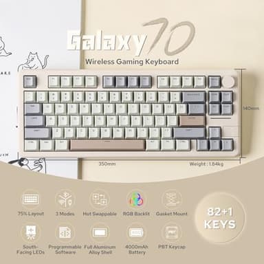 EPOMAKER Galaxy70 Wireless Gaming Keyboard, 75% Aluminium Mechanical Keyboard, Bluetooth 5.0/2.4GHz/USB-C Wired, Programmable, Hot Swappable, for PC/Mac/Office/Gaming (White, Petal Switch) - Image 2