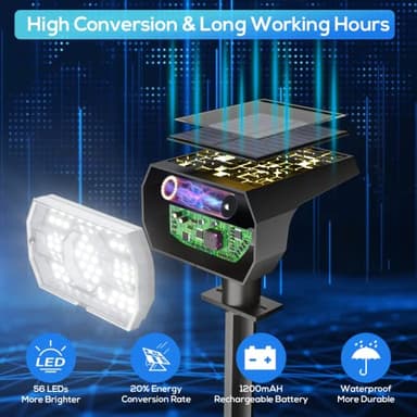 NYMPHY Solar Lights Outdoor Waterproof IP68, 56 LED 3 Lighting Modes Solar Powered Garden Yard Spot Solar Lights for Outside Landscape- 6 Pack (Cool White) - Image 2