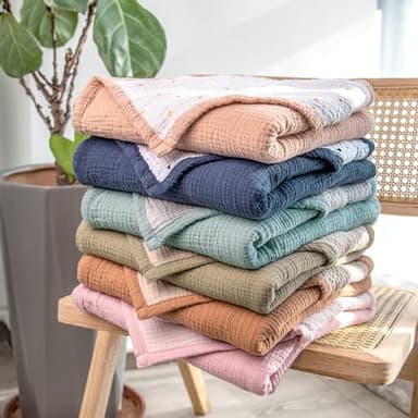 lulumoon Muslin Baby Blanket - Cotton Quilt Blankets for Toddlers - Reversible Nursery Crib Blanket for Baby Boys and Girls 47"x47"(Blue) - Image 7