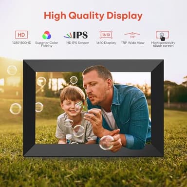 BIGASUO Digital Picture Frame, 10.1" Frameo Digital Frame WiFi with 32GB Memory, 1280x800 IPS Touch Screen, Send Photos/Videos from Your Phone Anywhere, Photo Gifts for Parents and Grandparents 2 Pack - Image 5