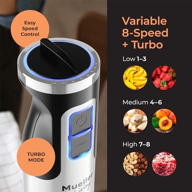 Mueller Immersion Blender Handheld - 8 Speed Stainless Steel Electric Hand Blender, 3 in 1 Emulsion Blender Handheld with Turbo Mode, Stick Blender Emulsifier for Kitchen for Soup, Smoothie, Puree - Image 4