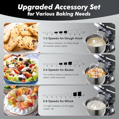 Aucma Stand Mixer, 900W 8QT Large Kitchen Mixer, Kitchen Electric Mixers with Dough Hook, Wire Whip & Beater (Black, 8QT) - Image 4