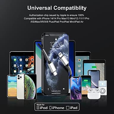 2Pack 10ft iPhone Fast Charger Cable, [Apple MFi Certified] Long USB C to Lightning Cable 10 Foot, High Fast 10 Feet Apple Charging Cord for Apple iPhone 14/14 Pro Max/13 Mini/12/11/XS/XR/8/7Plus,iPad - Image 7