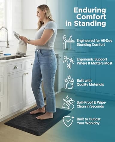 Ophanie Kitchen Mats for Floor, 3/4 Inch Thick Kitchen Rugs, 24 x 70 Anti Fatigue Standing Cushioned Mat, Waterproof,Comfort Ergonomic Mat for Office, Home, Sink, Black Non-Slip Bottom - Image 3