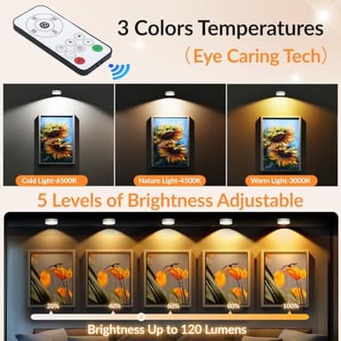 Under Cabinet Lighting, 1500mAh Rechargeable Motion Sensor Puck Lights with Remote, 3 Color Temper, Magnetic Stick on Light, Dimmable Under Counter Lights for Kitchen, Shelf, Stair(6P) - Image 4