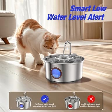 Hicuper Cat Water Fountain,108oz/3.2L Stainless Steel Cat Fountain and Removable Water Bowl,Pet Fountain with Water Level Window,Quiet Pump,Multi-Filter, Water Tap, Provides Flowing,for Dog Cats - Image 2