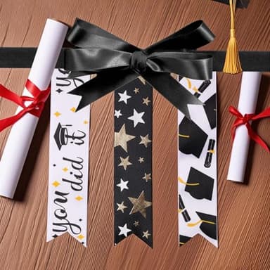 LaRibbons Graduation Ribbon 3 Rolls 1 Inch x 15 Yards TTL, Black and White Gold Congrats Grad Satin Ribbon for Gift Wrapping Class of 2025 Grad Party Decorations DIY Crafts Lei Making - Image 3
