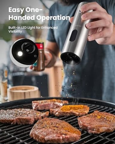 Electric Salt and Pepper Grinder Set with Rechargeable Base - Upgraded Large Capacity, Refillable Pepper Mill Set with LED Light & Adjustable Coarseness, Ideal for Kitchen, Outdoor, BBQ & Gift Giving - Image 3