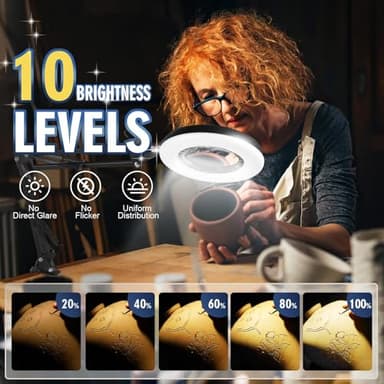 12X Magnifying Glass with Light and Stand, 144 LEDs Brightest Desktop Magnifying Lamp, 10 Dimmable Brightness 5 Color Modes, Hands Free Metal Desk Lamp for Craft Reading Painting Hobby Close Work - Image 5