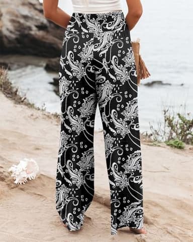 Angerella Pants for Women Ladies Casual Loose Wide Leg Cozy Palazzo Pants Comfy High Waisted Printed Yoga Pants BlackPaisley S - Image 5