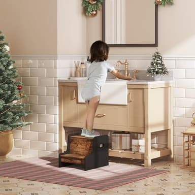 HOOBRO Step Stool for Kids, Two Step Toddler's Stool, Kids Potty Training Stool with Handles, Non-Slip Pads for Safety, Easy to Move, for Sink, Bathroom, Bedroom, Rustic Brown BF01JD01G1 - Image 3
