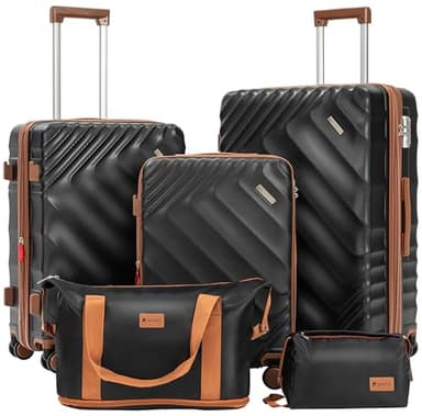 Rosamo 5 piece Luggage Set Expandable Suitcase 22x14x9 Airline Approved Carry on, ABS Hard Case Suitcases with Spinner Wheels, TSA Lock (Black) - Image 1