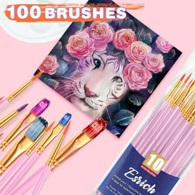 ESRICH Acrylic Paint Brushes Set, 10 Packs/ 100 Pcs Watercolor Brushes,Nylon Brush Head, for Oil Painting, Gouache, Face,Ceramics etc, Kid's and Adults Painting Arts and Crafts Paint Sets. - Image 5