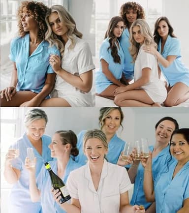 SWOMOG Womens Button Down Pajamas Set Short Sleeve Sleepwear Bride Soft Pj Lounge Sets XS-3XL Peacock Blue Small - Image 3