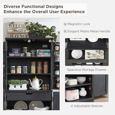 ACCOHOHO 72" Tall Kitchen Pantry, Farmhouse Storage Cabinet with Barn Door, Organizer, Drawer and Adjustable Shelves, Rustic Wood Cupboard for Kitchen, Dining Room, Bathroom, Black - Image 6