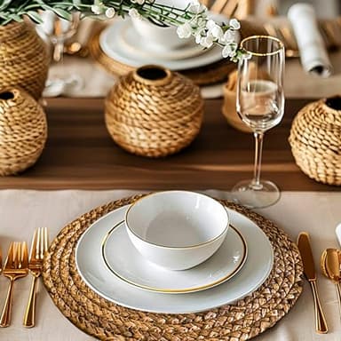 MRS WOODS EVENTS Round Woven Placemats Set of 8, 13.5 Inch Rattan Boho Place Mats Water Hyacinth Place Mats Farmhouse Wicker Placemat Heat Resistant Placemats for Dining Table Indoor Outdoor Placemats - Image 6