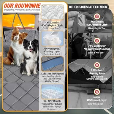 ROUWINNE Back Seat Extender for Dogs-Large Space, Dog Car Seat Cover Hard Bottom Holds 420lb, Sturdy Backseat Extender for Dogs, Upgraded Material,Waterproof Dog Hammock for Car, SUV, Truck - Image 3