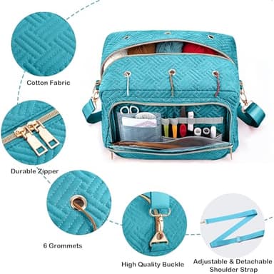 EXLIFBAG Crochet Bag, Yarn Storage Organizer with Adjustable Shoulder Straps, Yarn Bag for Crochet Accessories, Knitting Needles & Crochet Hooks - Image 3