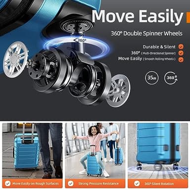 SHOWKOO Luggage Sets Expandable PC+ABS Durable Suitcase Sets Double Wheels TSA Lock 4 Piece Luggage Set Sky Blue - Image 3